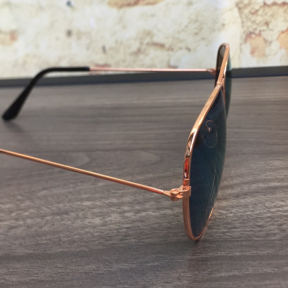 New Unisex Rose Gold Wire Frame Aviator Sunglasses - Picture 4 of 6